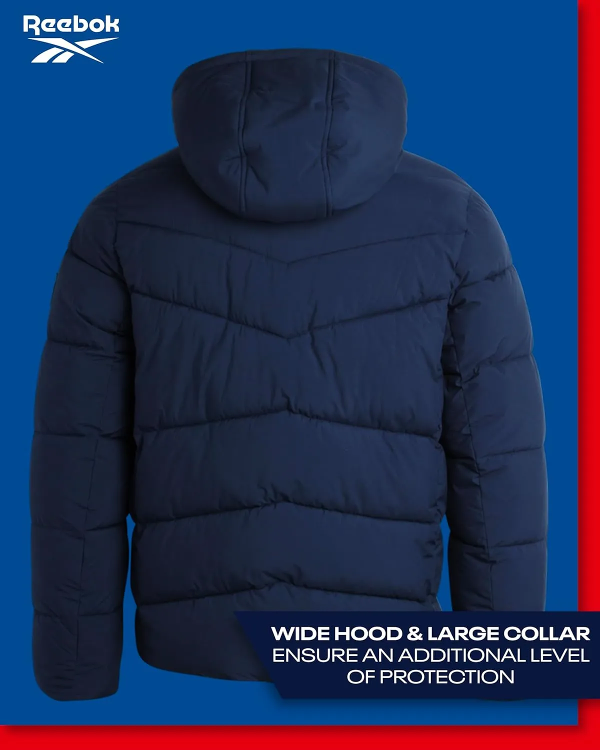 Reebok Men's Puffer Jacket - Comfort Stretch Insulated Puffer Jacket with Hood - Warm Hooded Jackets for Men (S-XXL)
