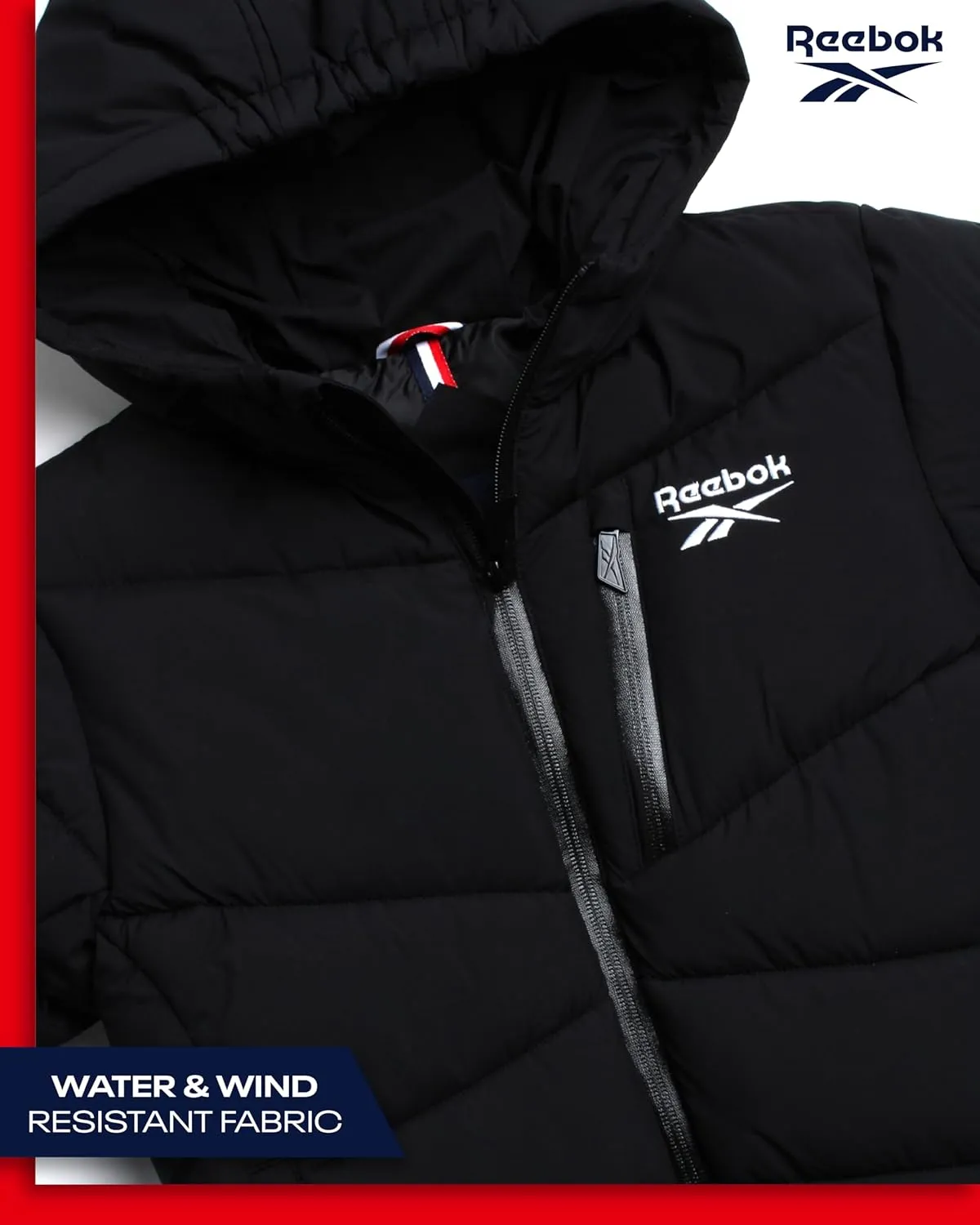 Reebok Men's Puffer Jacket - Comfort Stretch Insulated Puffer Jacket with Hood - Warm Hooded Jackets for Men (S-XXL)