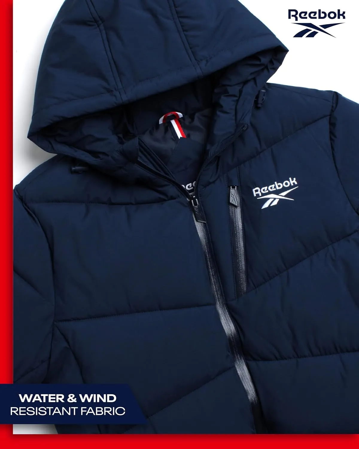 Reebok Men's Puffer Jacket - Comfort Stretch Insulated Puffer Jacket with Hood - Warm Hooded Jackets for Men (S-XXL)