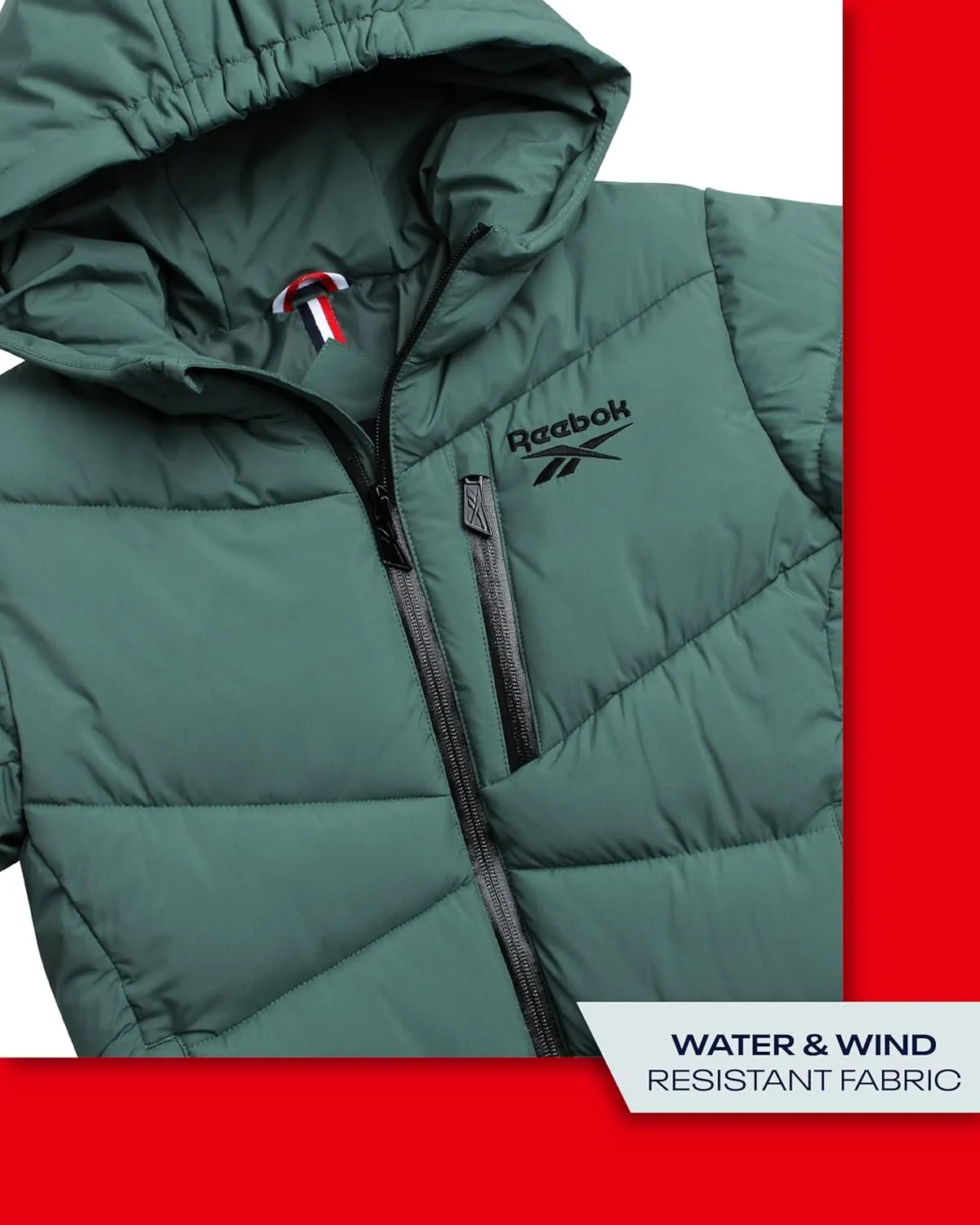 Reebok Men's Puffer Jacket - Comfort Stretch Insulated Puffer Jacket with Hood - Warm Hooded Jackets for Men (S-XXL)