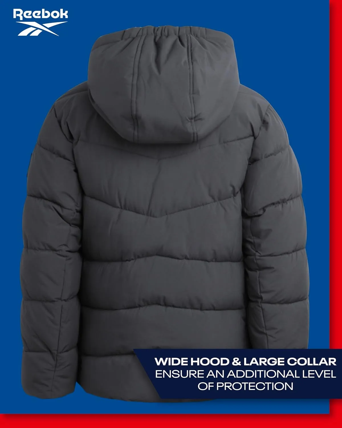 Reebok Men's Puffer Jacket - Comfort Stretch Insulated Puffer Jacket with Hood - Warm Hooded Jackets for Men (S-XXL)