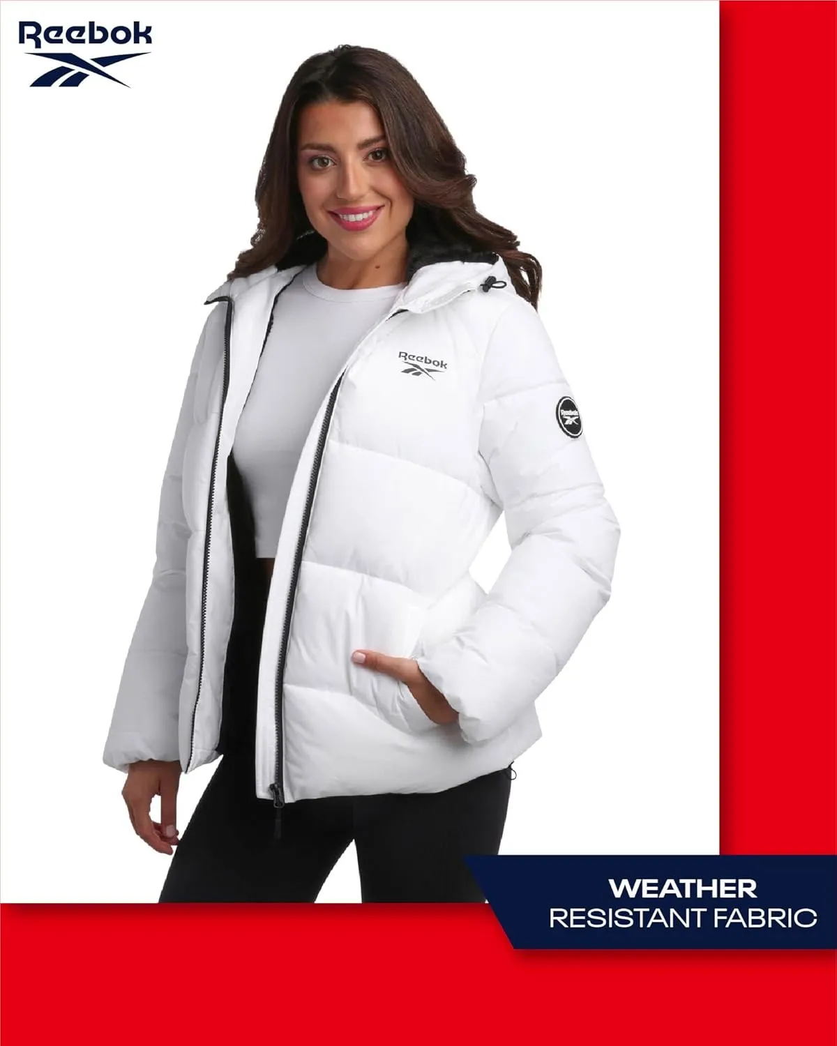 Reebok Women's Puffer Jacket - Comfort Stretch Zip Up Hooded Jacket with Fur Lining - Warm Quilted Jackets for Women (S-XL)