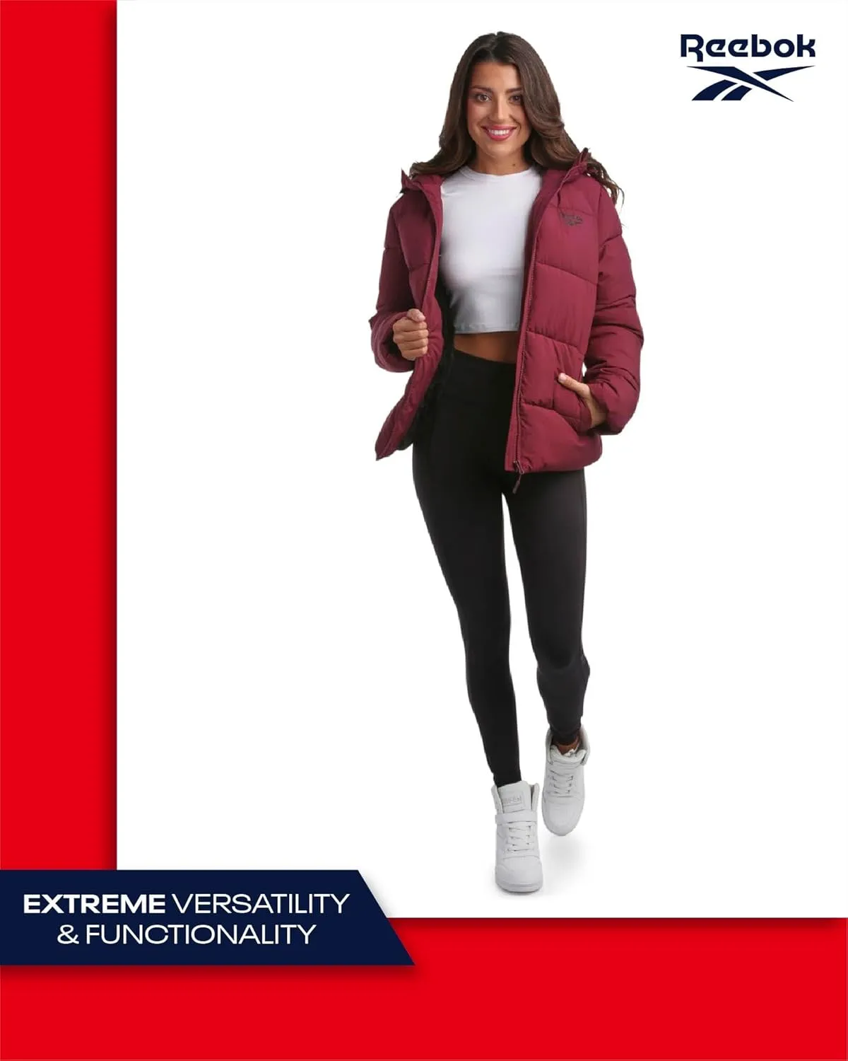 Reebok Women's Puffer Jacket - Comfort Stretch Zip Up Hooded Jacket with Fur Lining - Warm Quilted Jackets for Women (S-XL)