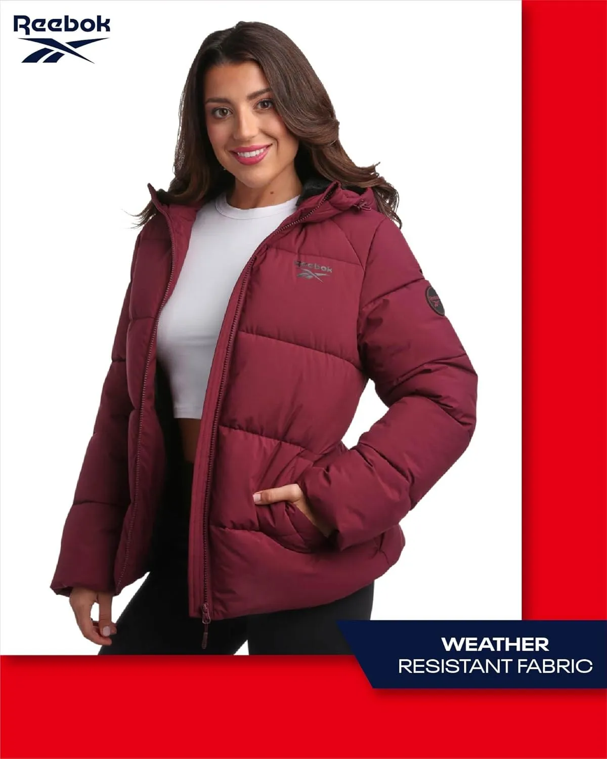 Reebok Women's Puffer Jacket - Comfort Stretch Zip Up Hooded Jacket with Fur Lining - Warm Quilted Jackets for Women (S-XL)