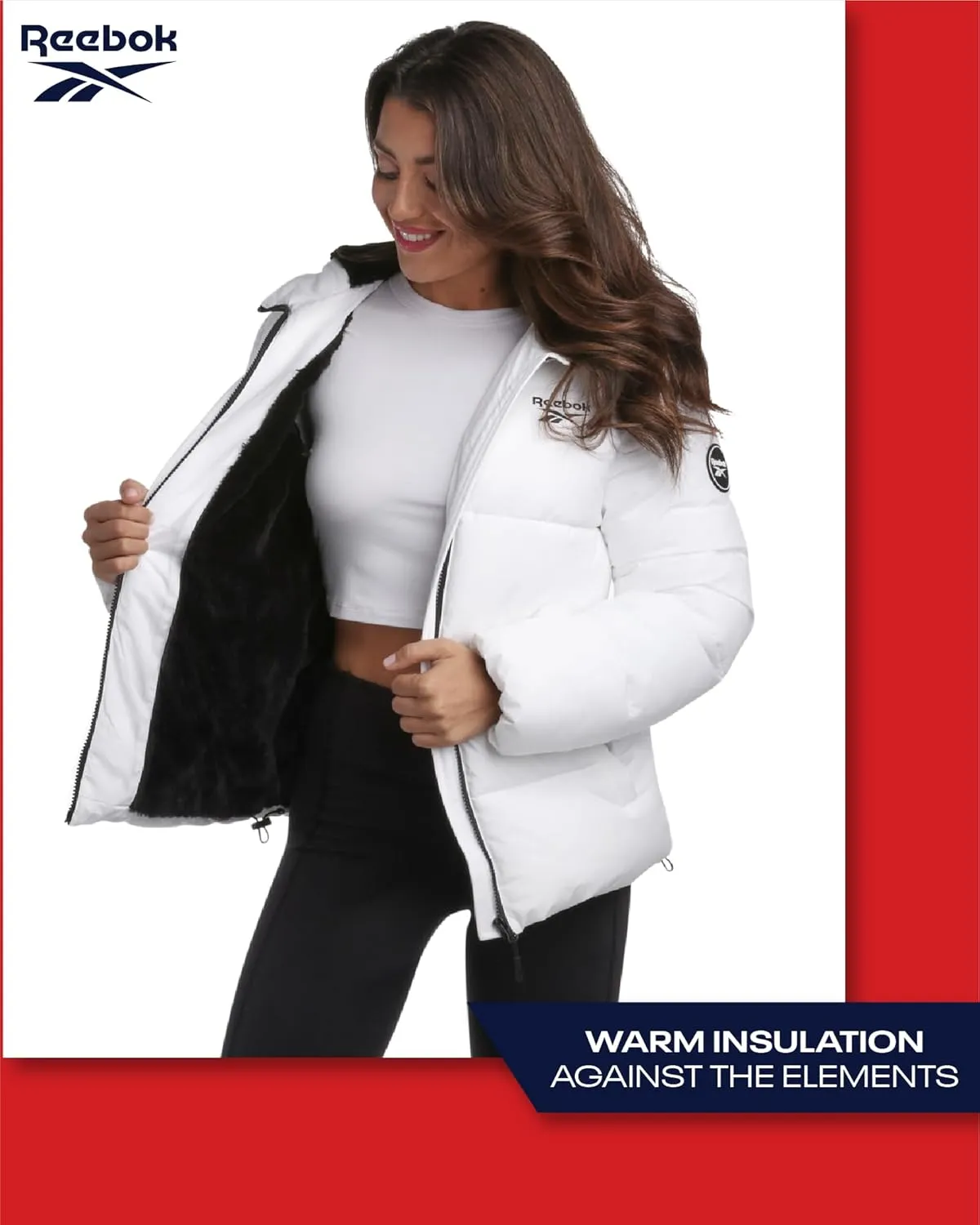 Reebok Women's Puffer Jacket - Comfort Stretch Zip Up Hooded Jacket with Fur Lining - Warm Quilted Jackets for Women (S-XL)