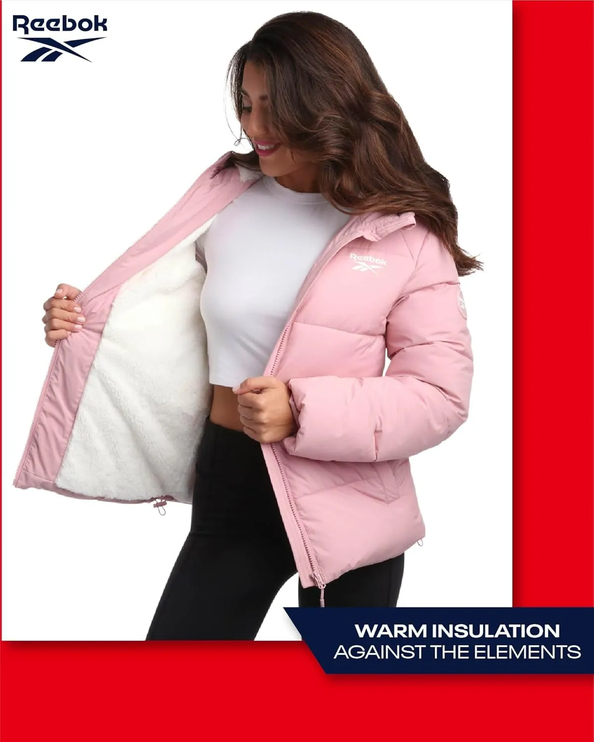 Reebok Women's Puffer Jacket - Comfort Stretch Zip Up Hooded Jacket with Fur Lining - Warm Quilted Jackets for Women (S-XL)