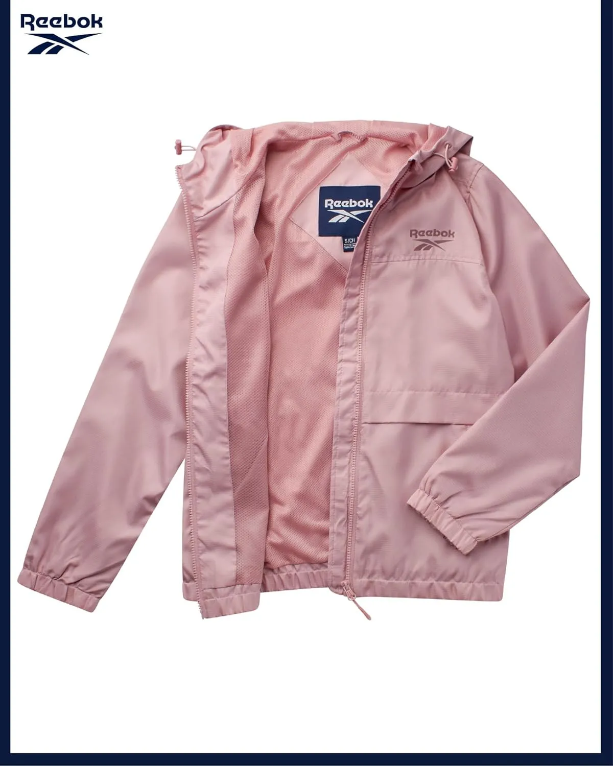 Reebok Womens Windbreaker Jacket - Lightweight Water and Wind Resistant Outdoor Hooded Rain Coat for Running (Sizes: S-XL)