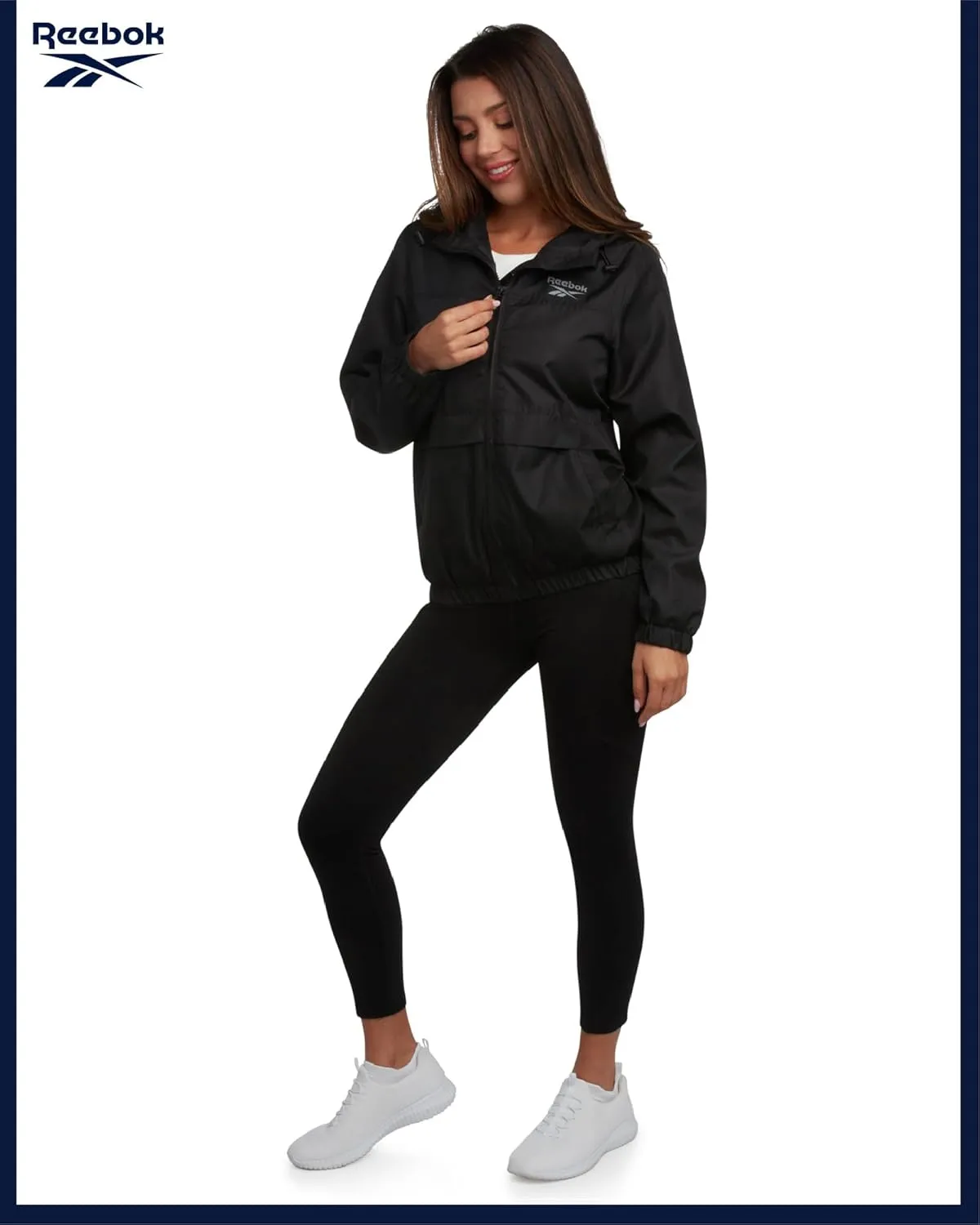 Reebok Womens Windbreaker Jacket - Lightweight Water and Wind Resistant Outdoor Hooded Rain Coat for Running (Sizes: S-XL)