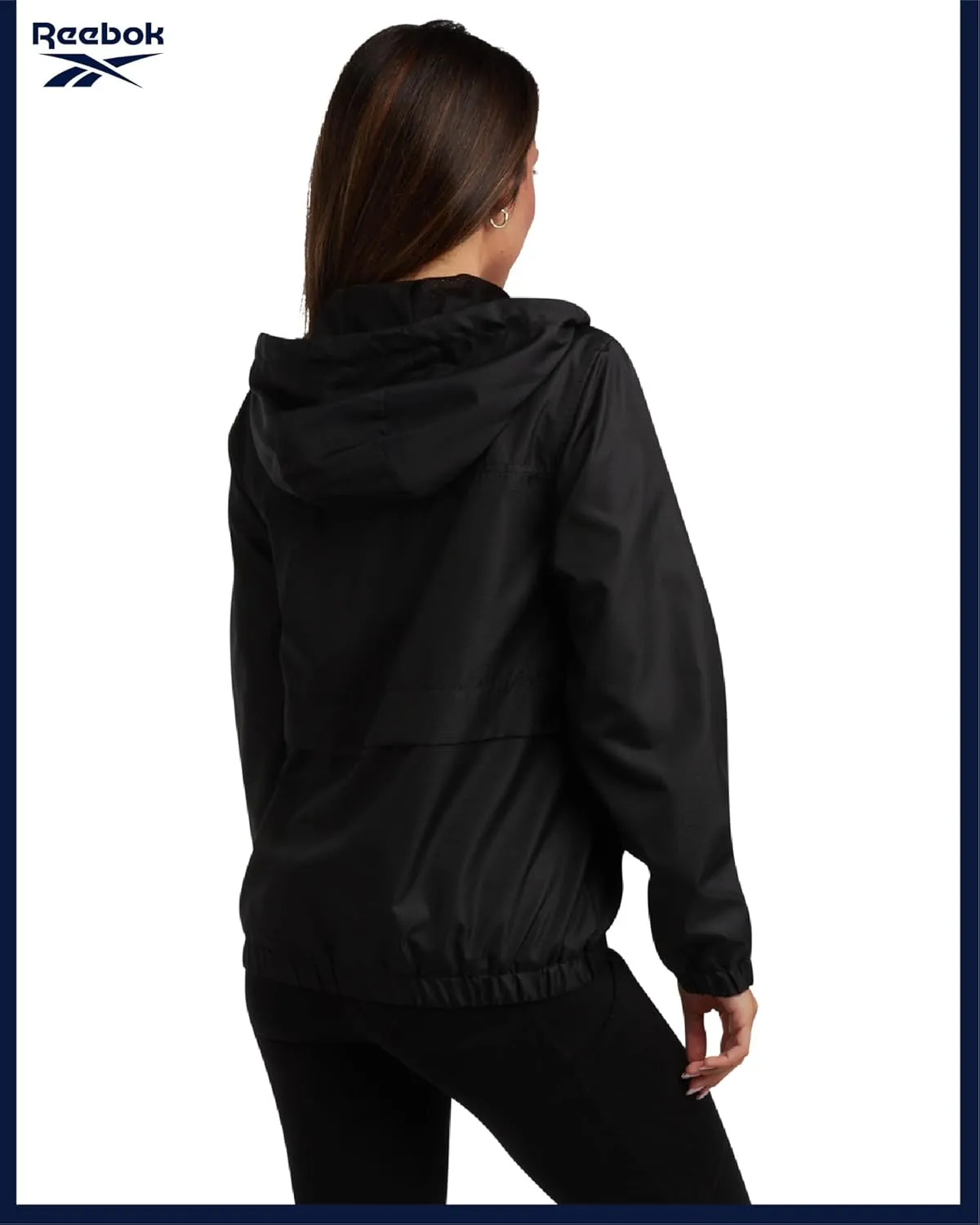 Reebok Womens Windbreaker Jacket - Lightweight Water and Wind Resistant Outdoor Hooded Rain Coat for Running (Sizes: S-XL)