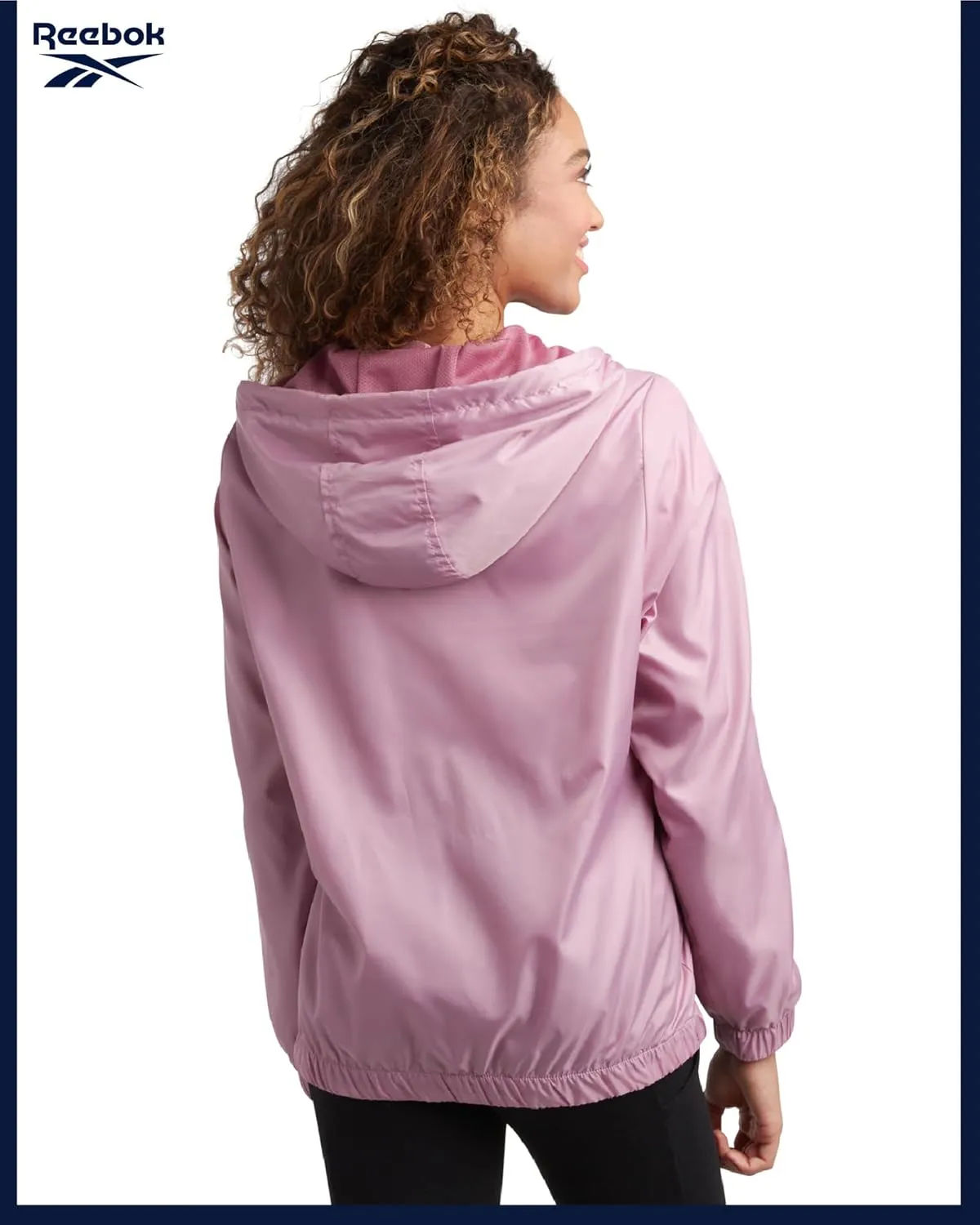 Reebok Womens Windbreaker Jacket - Lightweight Water and Wind Resistant Outdoor Hooded Rain Coat for Running (Sizes: S-XL)