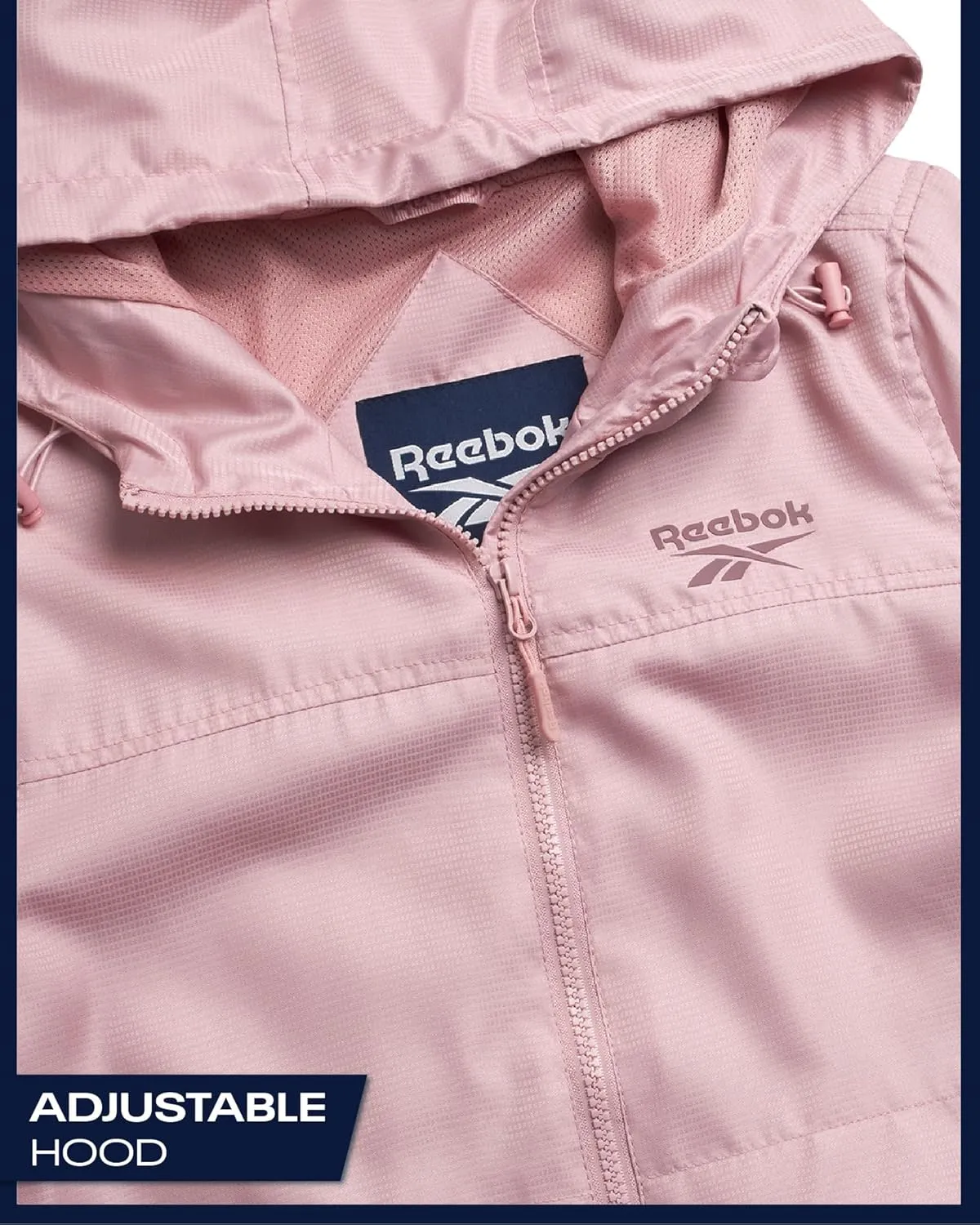 Reebok Womens Windbreaker Jacket - Lightweight Water and Wind Resistant Outdoor Hooded Rain Coat for Running (Sizes: S-XL)