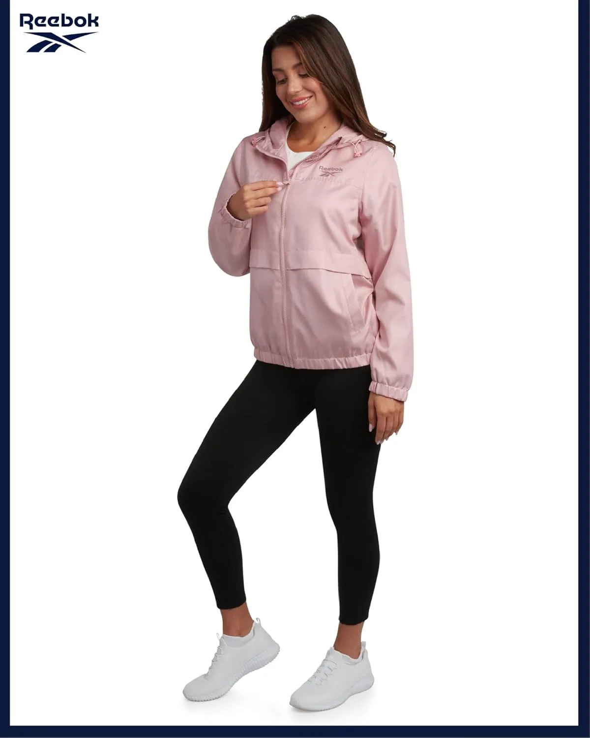 Reebok Womens Windbreaker Jacket - Lightweight Water and Wind Resistant Outdoor Hooded Rain Coat for Running (Sizes: S-XL)