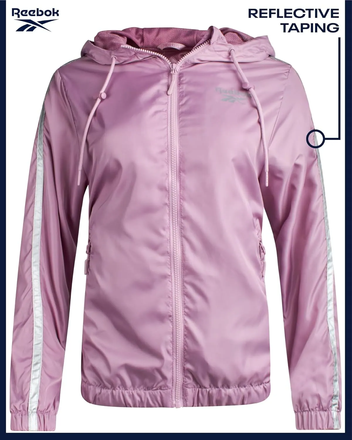 Reebok Womens Windbreaker Jacket - Lightweight Water and Wind Resistant Outdoor Hooded Rain Coat for Running (Sizes: S-XL)