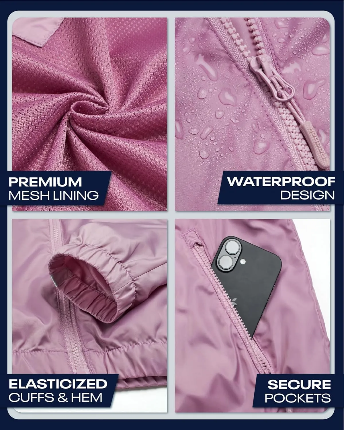Reebok Womens Windbreaker Jacket - Lightweight Water and Wind Resistant Outdoor Hooded Rain Coat for Running (Sizes: S-XL)