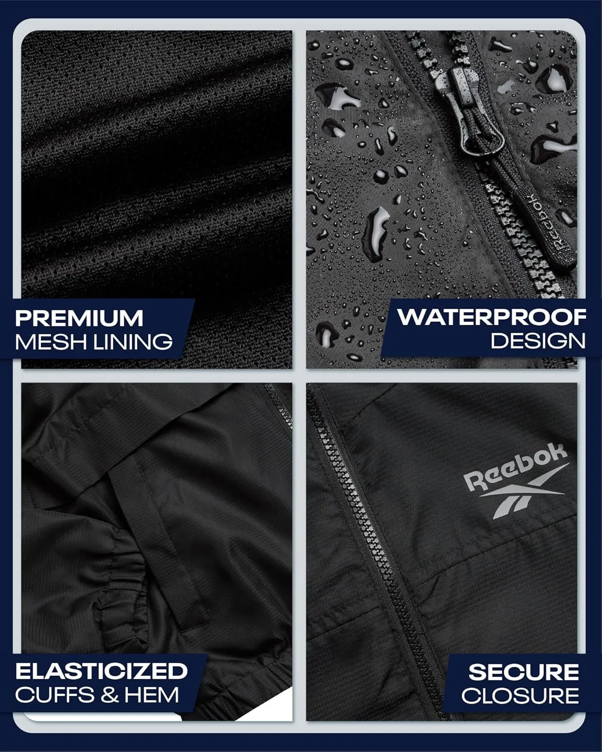 Reebok Womens Windbreaker Jacket - Lightweight Water and Wind Resistant Outdoor Hooded Rain Coat for Running (Sizes: S-XL)