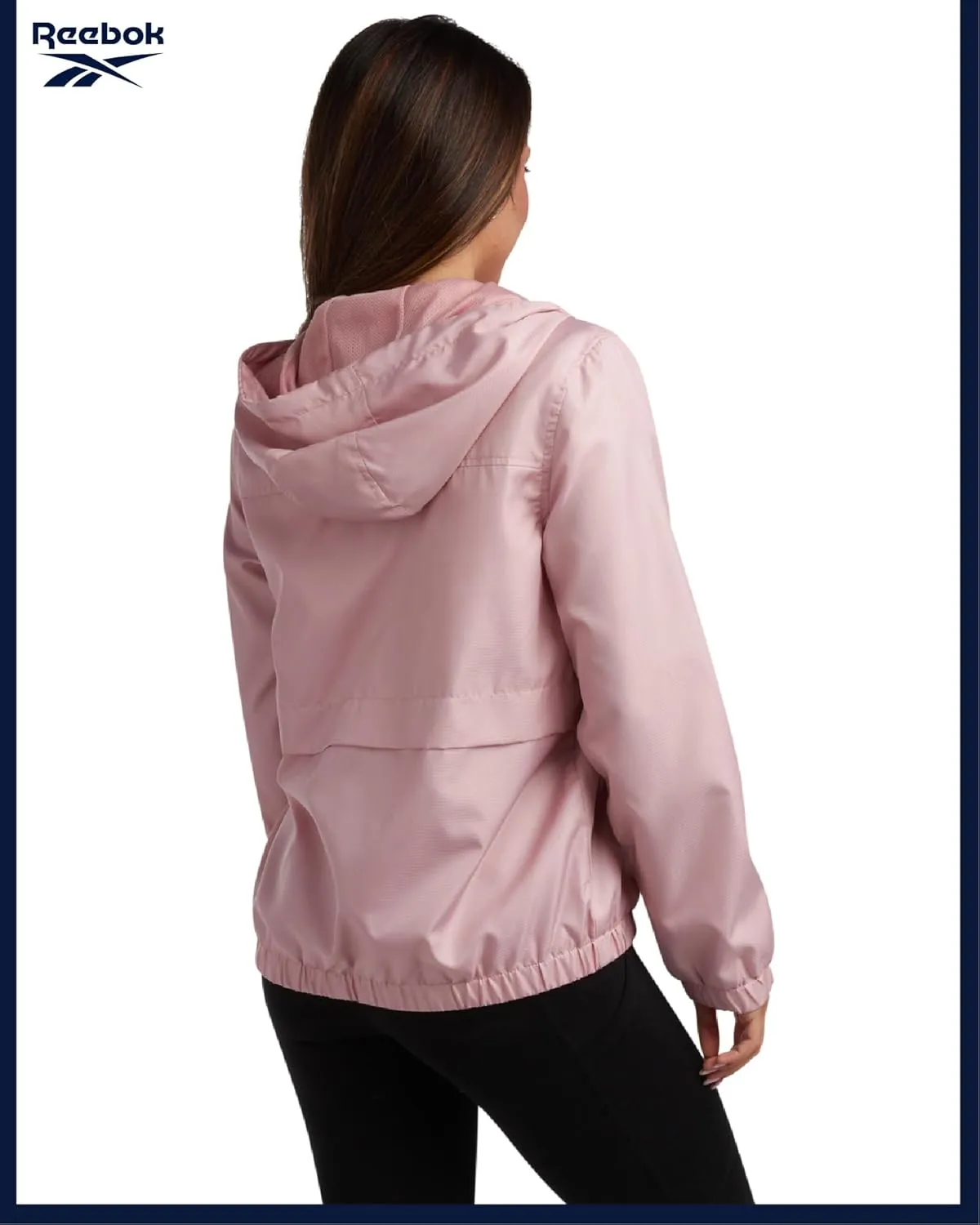Reebok Womens Windbreaker Jacket - Lightweight Water and Wind Resistant Outdoor Hooded Rain Coat for Running (Sizes: S-XL)