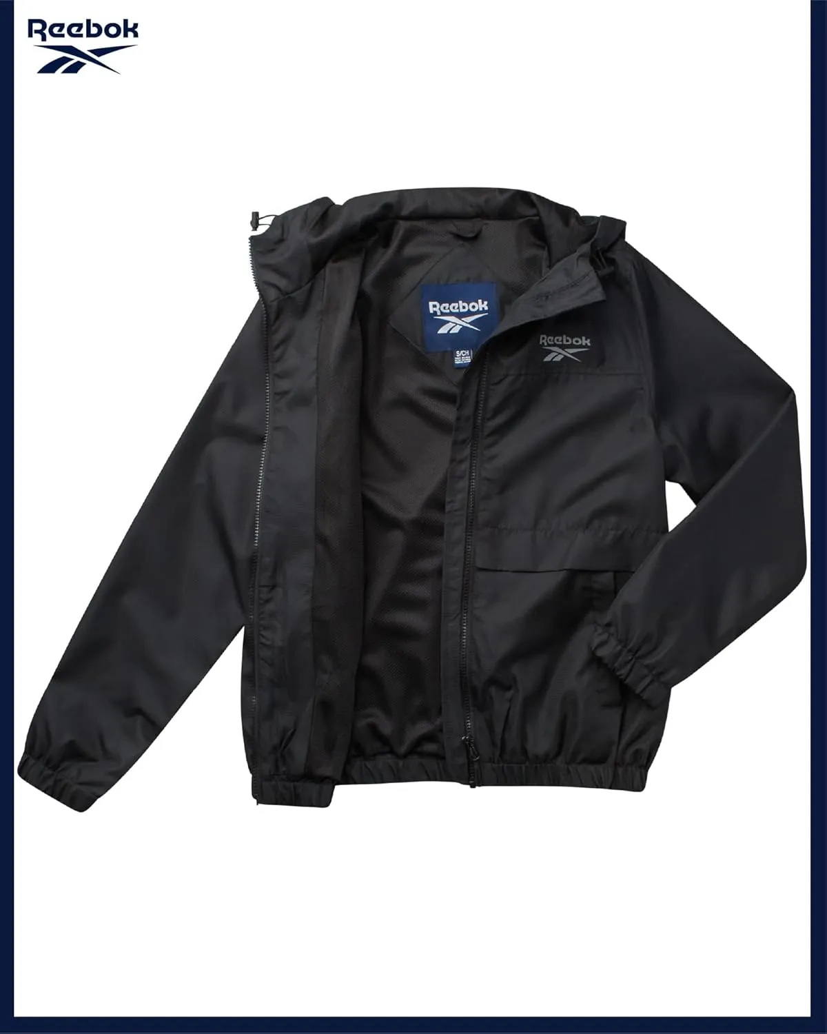 Reebok Womens Windbreaker Jacket - Lightweight Water and Wind Resistant Outdoor Hooded Rain Coat for Running (Sizes: S-XL)