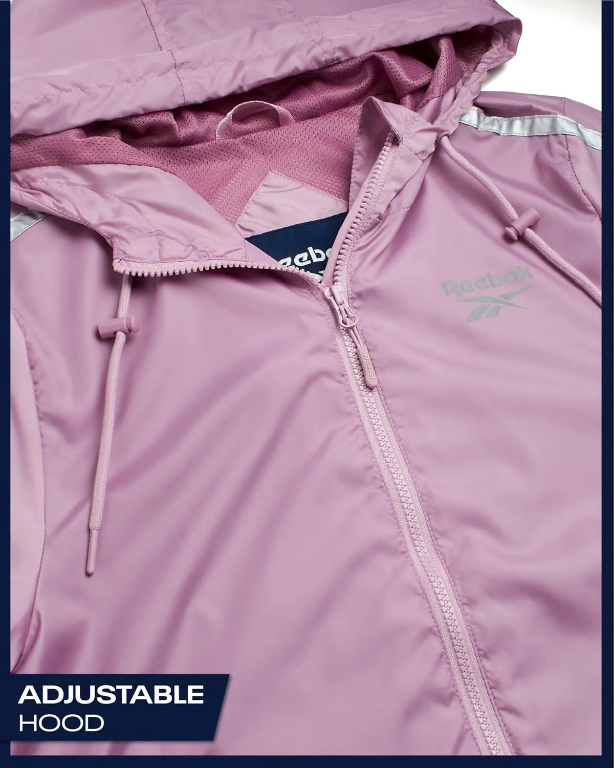 Reebok Womens Windbreaker Jacket - Lightweight Water and Wind Resistant Outdoor Hooded Rain Coat for Running (Sizes: S-XL)