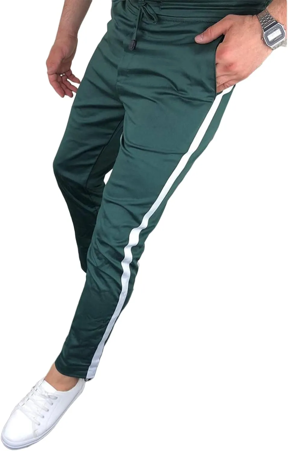 Rela Bota Mens Fashion Striped Pants Casual Dress Chino Elastic Drawstring Slim Fit Trousers Comfy Sweatpants