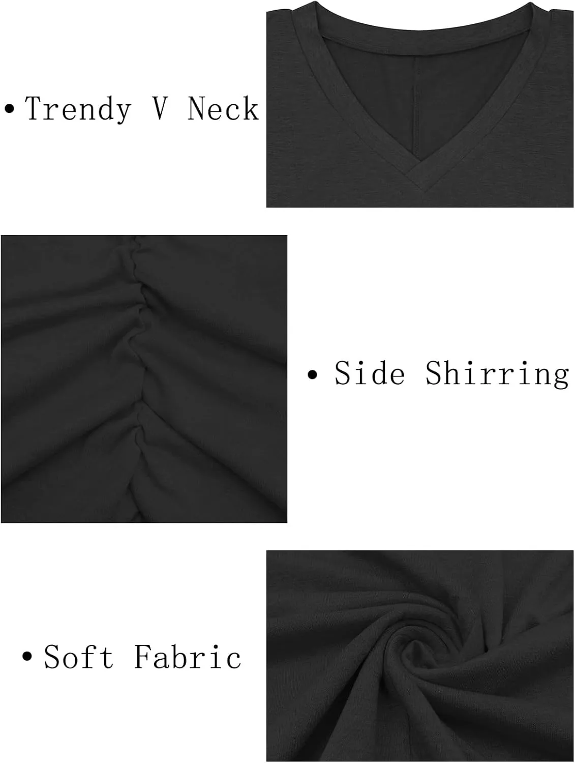 ROSRISS Womens Plus-Size Tops Trendy Oversized V Neck Side Shirring T Shirts Casual Loose Fit Flowy Short Sleeve Tees XL-5XL