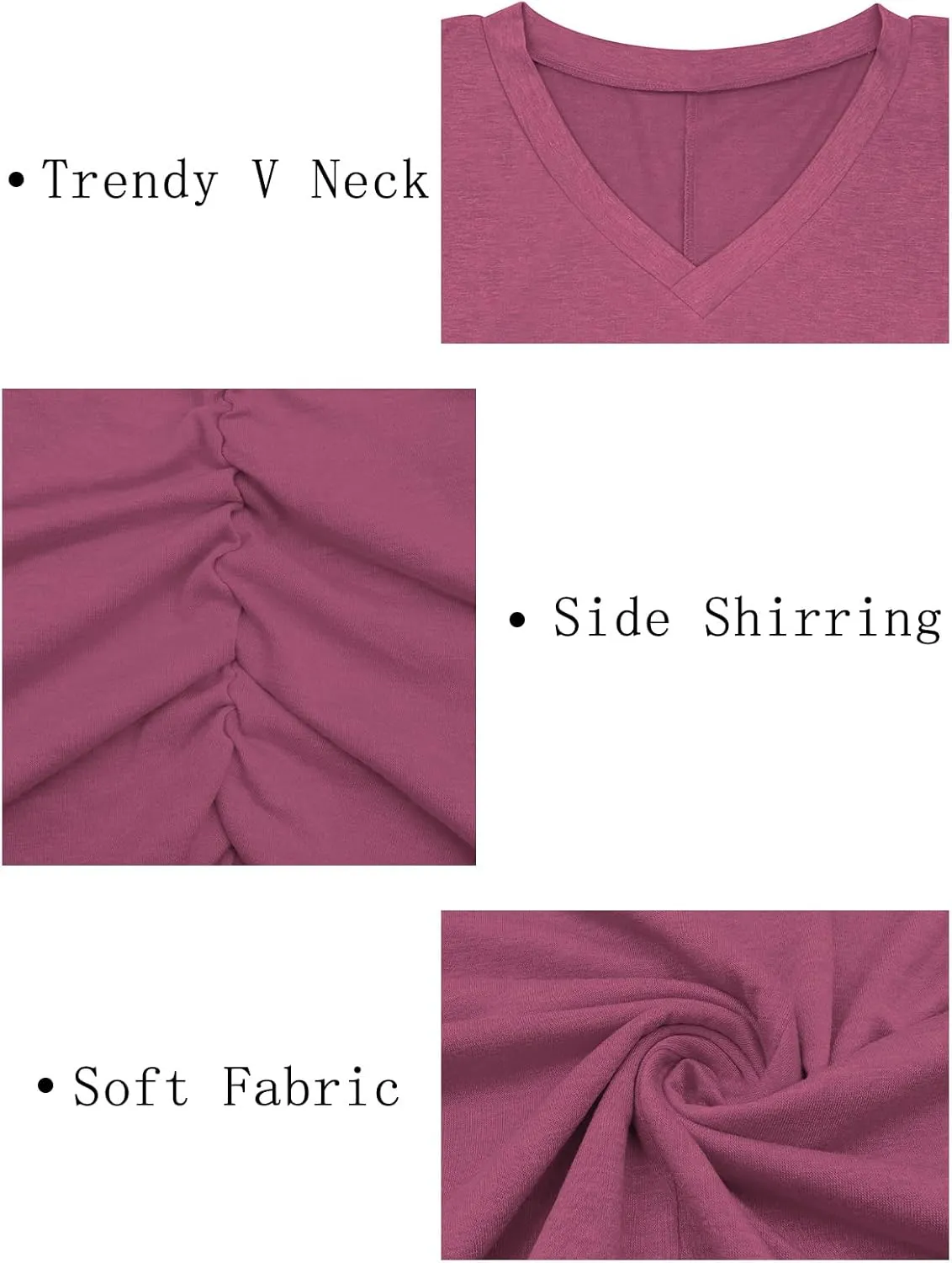 ROSRISS Womens Plus-Size Tops Trendy Oversized V Neck Side Shirring T Shirts Casual Loose Fit Flowy Short Sleeve Tees XL-5XL