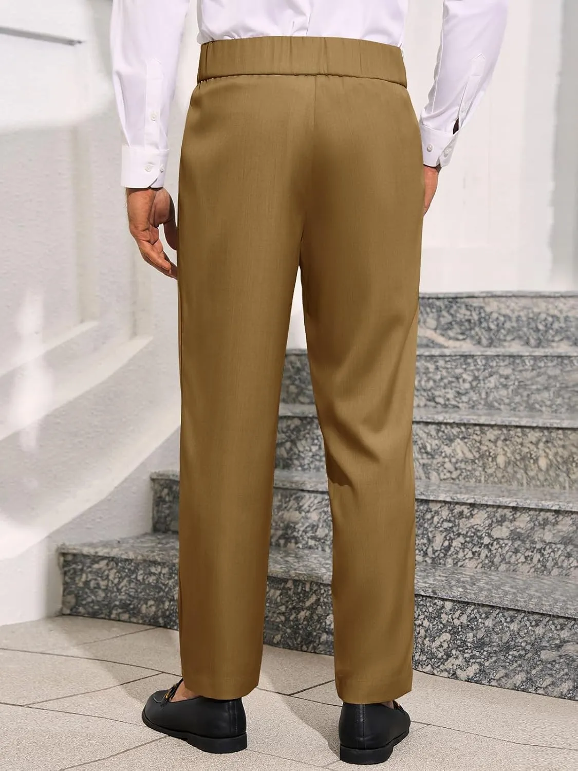 Runcati Mens Dress Pants Pleated Elastic Waist Chinos Trousers Work Suit Pants Slim Fit Slacks