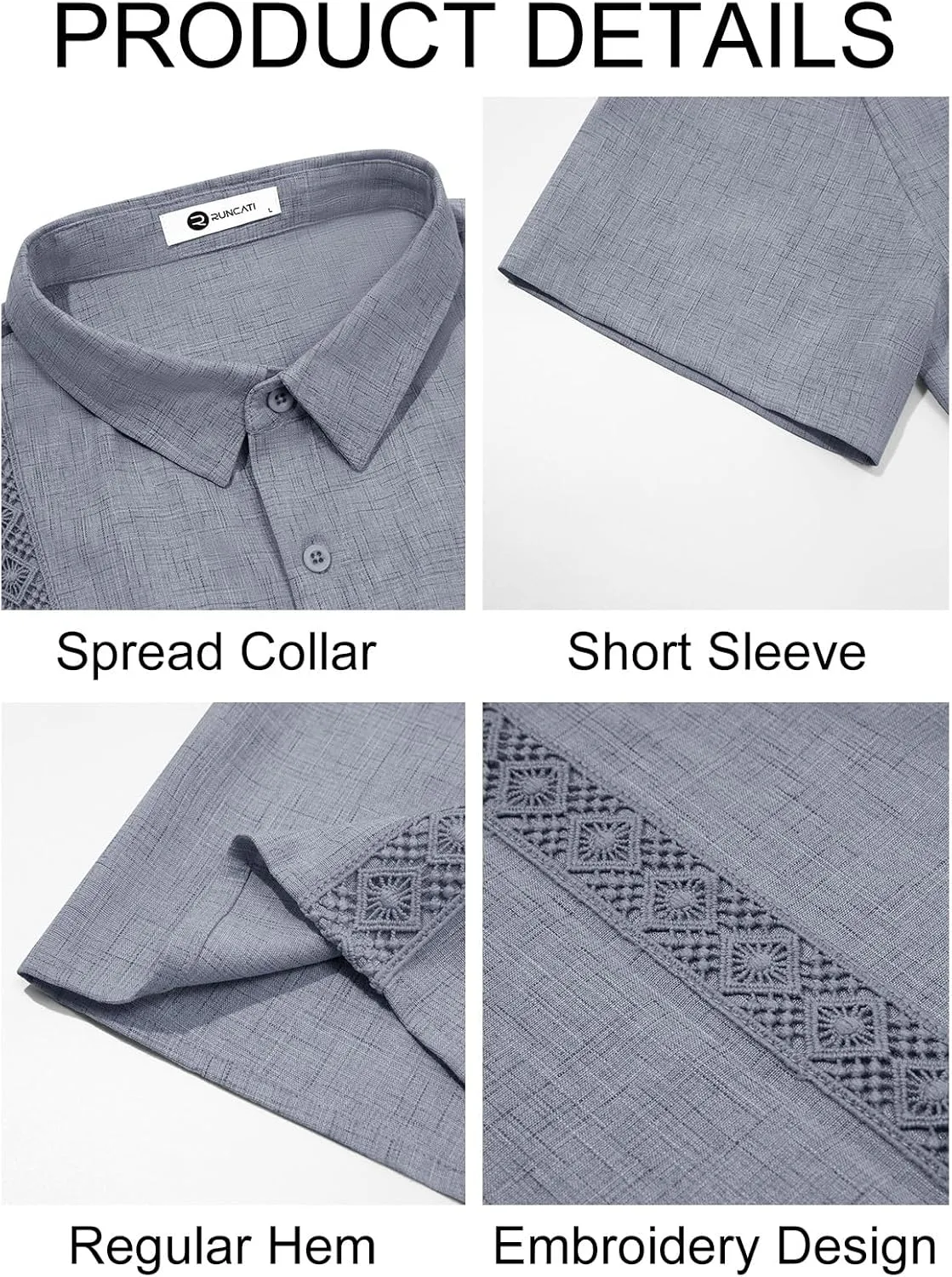 Runcati Mens Guayabera Shirts Button Down Cuban Casual Short Sleeve Shirt Summer Linen Beach Mexican Wedding Tops