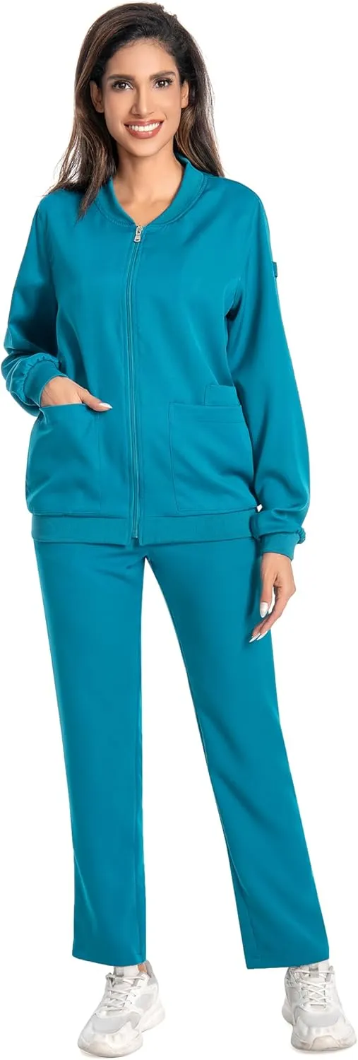Scrub Jackets for Woman, Zip Front Nurse Jacket-4-Way Stretch Fabric Coat