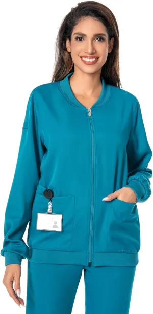 Scrub Jackets for Woman, Zip Front Nurse Jacket-4-Way Stretch Fabric Coat