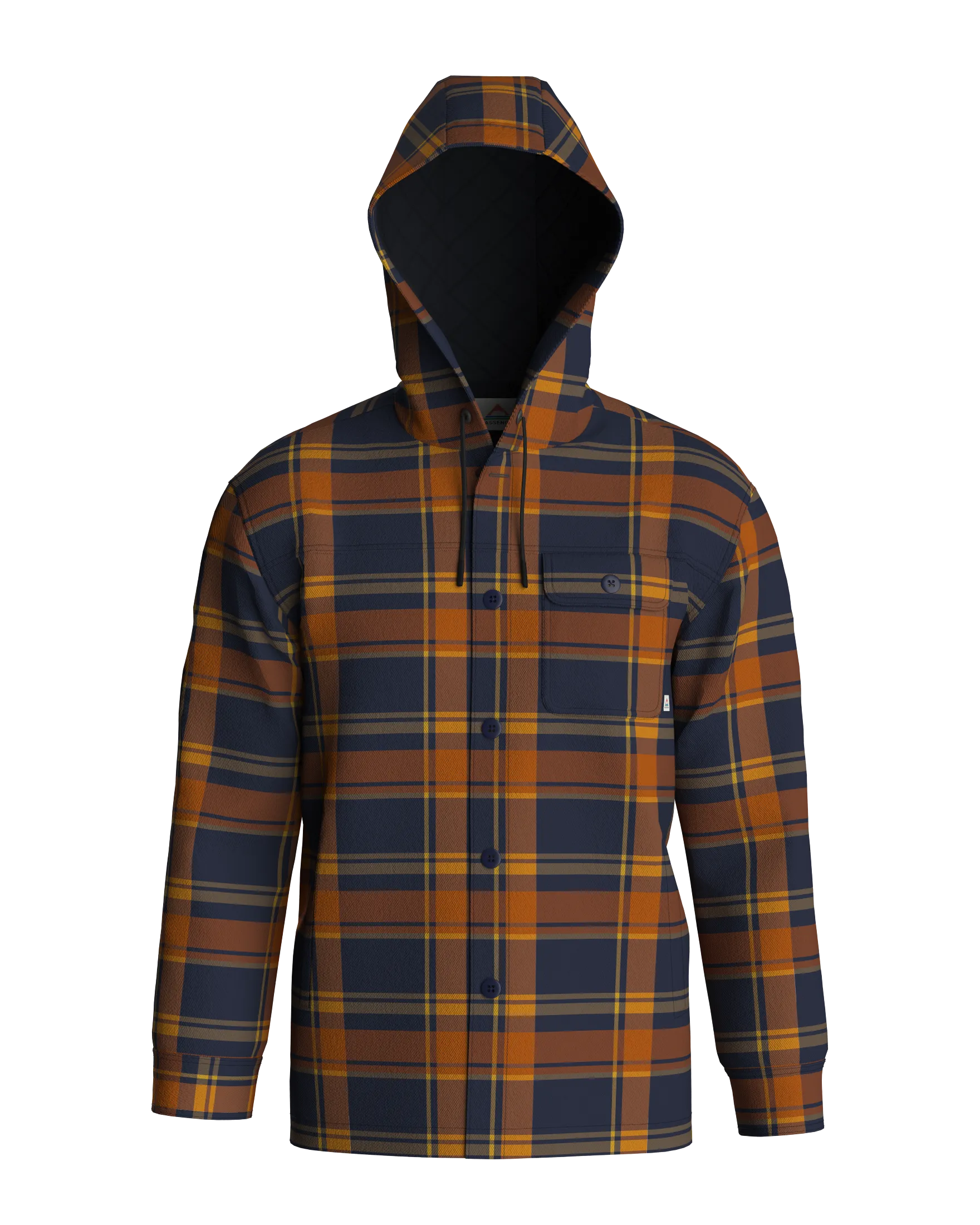 Sherwood Check Hooded Overshirt - Rich Navy/Burnt Orange