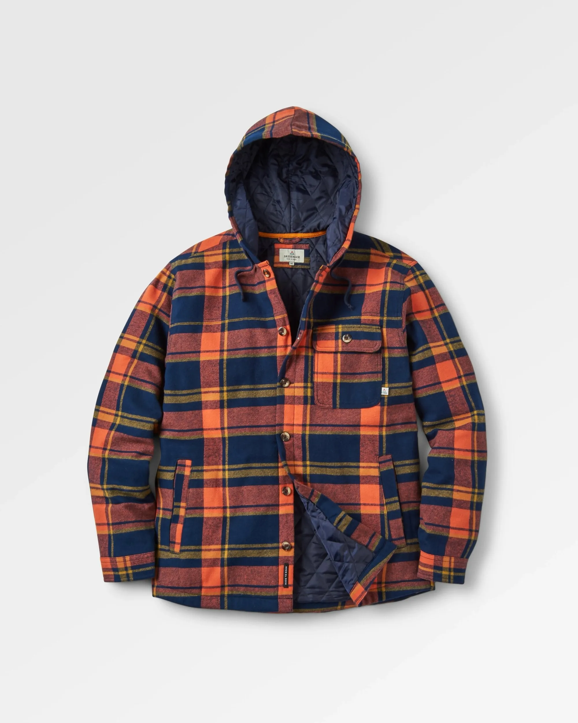 Sherwood Check Hooded Overshirt - Rich Navy/Burnt Orange