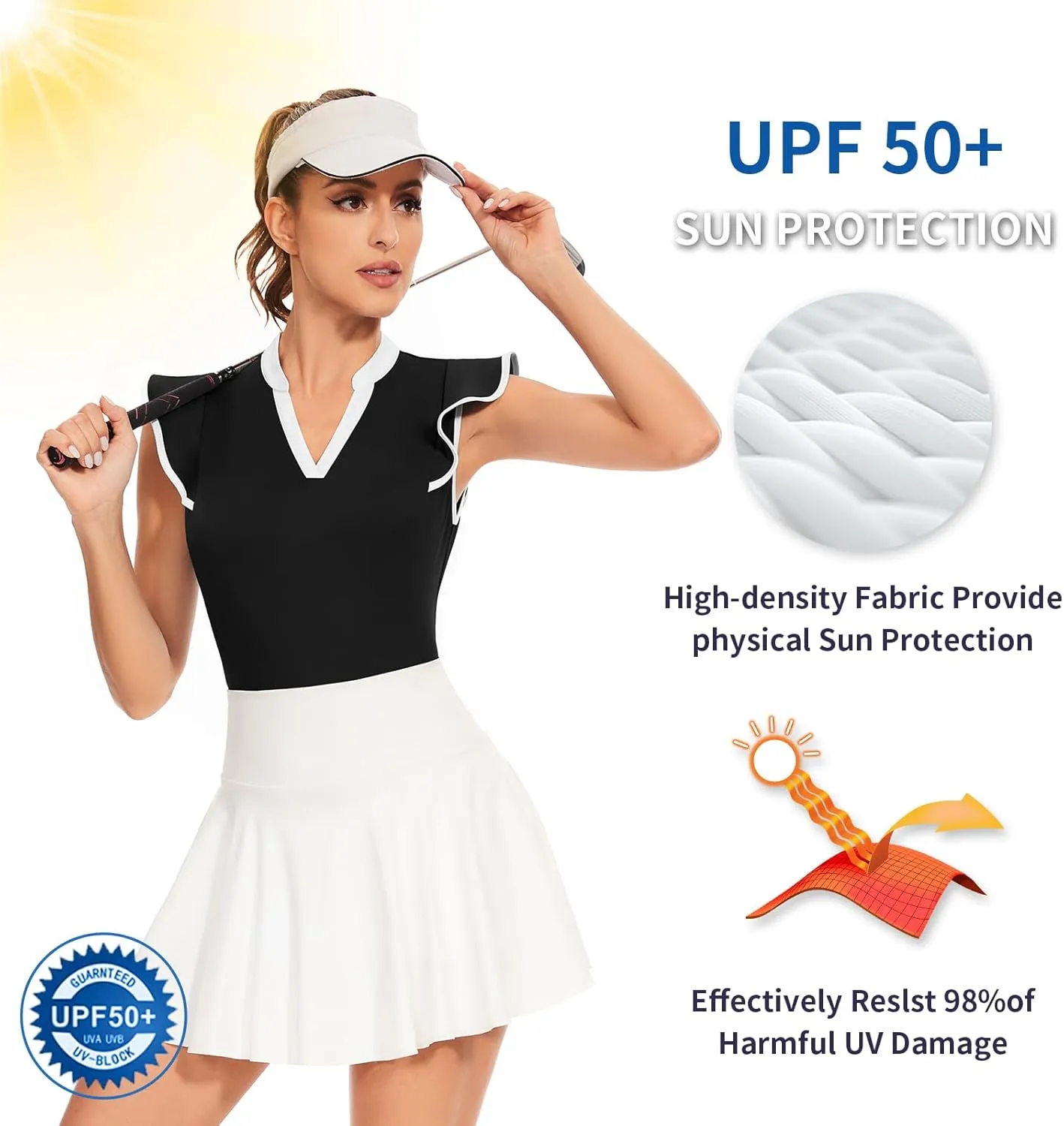 Soneven Womens Petal Sleeve Golf Shirts Moisture Wicking V Neck Athletic Workout Tennis Tops Quick Dry Golf Clothes