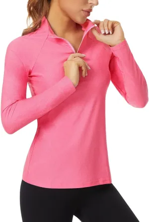 Soneven Women's Quarter Zip Polo Collared Golf Shirt Moisture Wicking Shirts Slim Fit for Casual Work