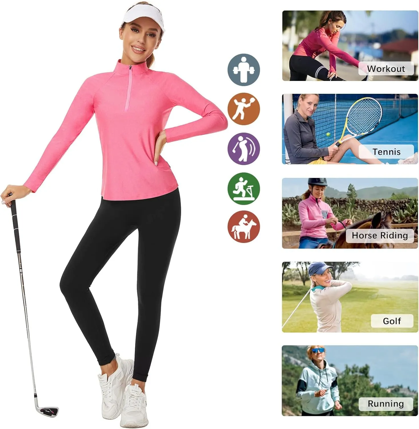 Soneven Women's Quarter Zip Polo Collared Golf Shirt Moisture Wicking Shirts Slim Fit for Casual Work