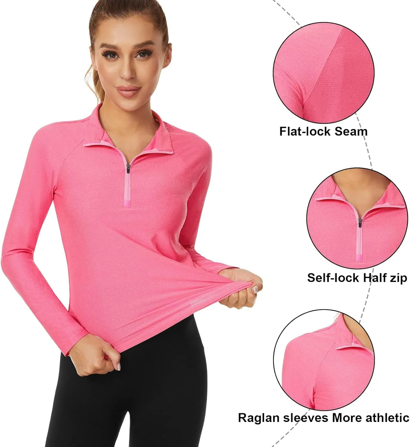 Soneven Women's Quarter Zip Polo Collared Golf Shirt Moisture Wicking Shirts Slim Fit for Casual Work