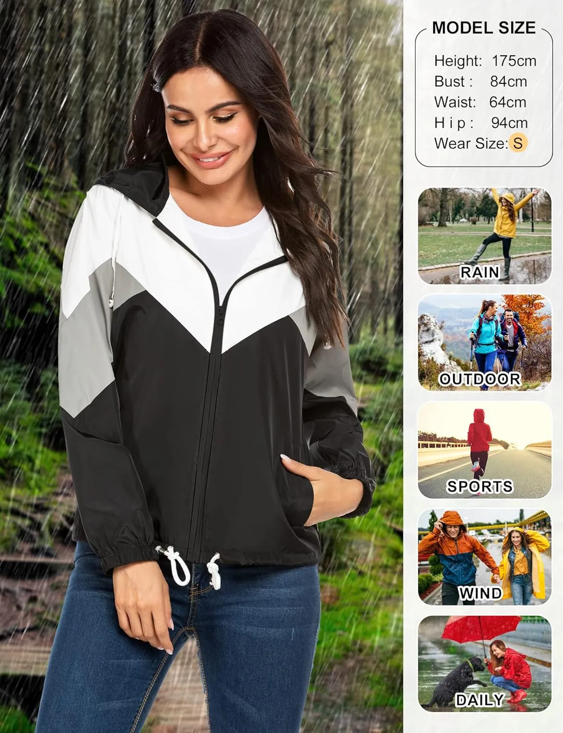 SoTeer Women's Waterproof Rain Jackets Lightweight Hooded Windbreaker Packable Active Outdoor Raincoat