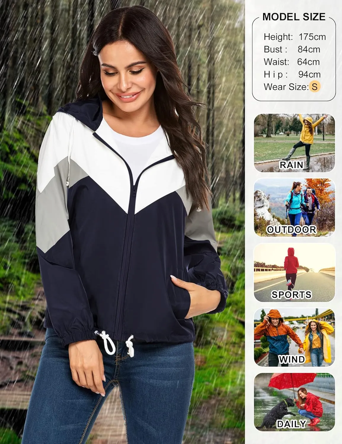 SoTeer Women's Waterproof Rain Jackets Lightweight Hooded Windbreaker Packable Active Outdoor Raincoat