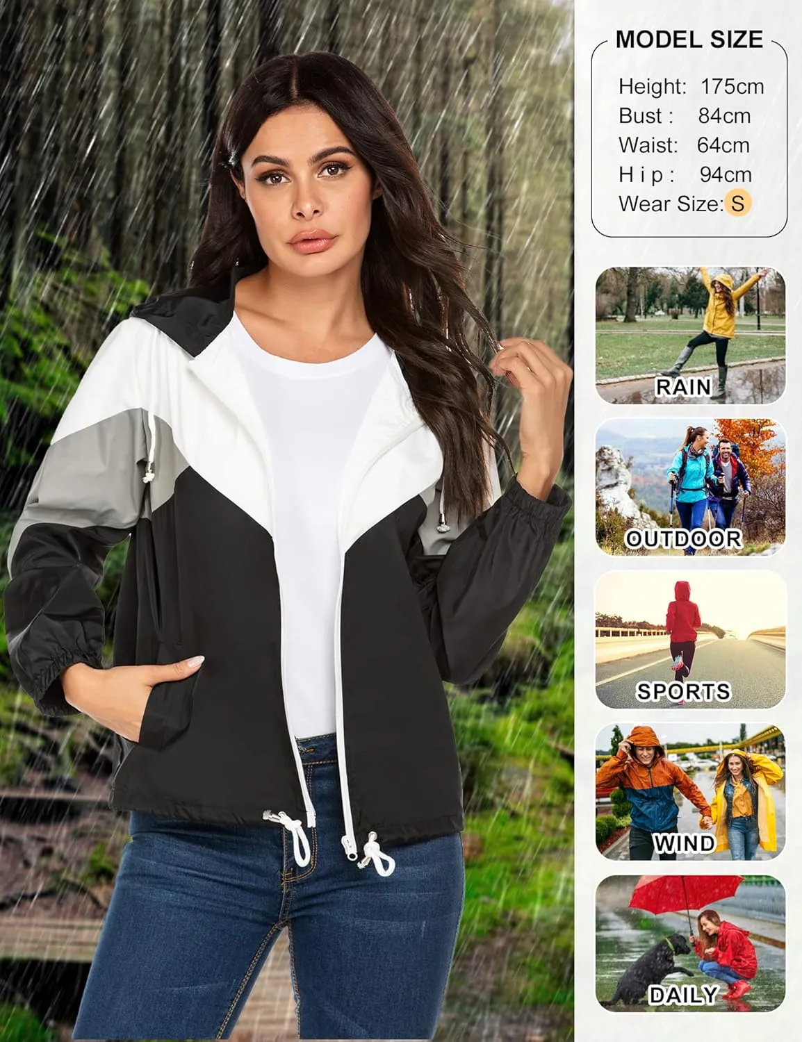 SoTeer Women's Waterproof Rain Jackets Lightweight Hooded Windbreaker Packable Active Outdoor Raincoat