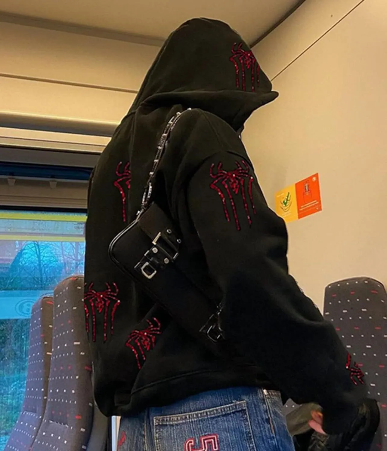 Spider Web Rhinestone Hoodie for Men Women, Long Sleeve Zip Up Glitter Gothic Y2K Jacket Cool Streetwear