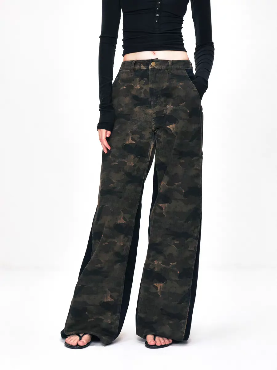 Split Hem Camo Wide-Leg Trousers