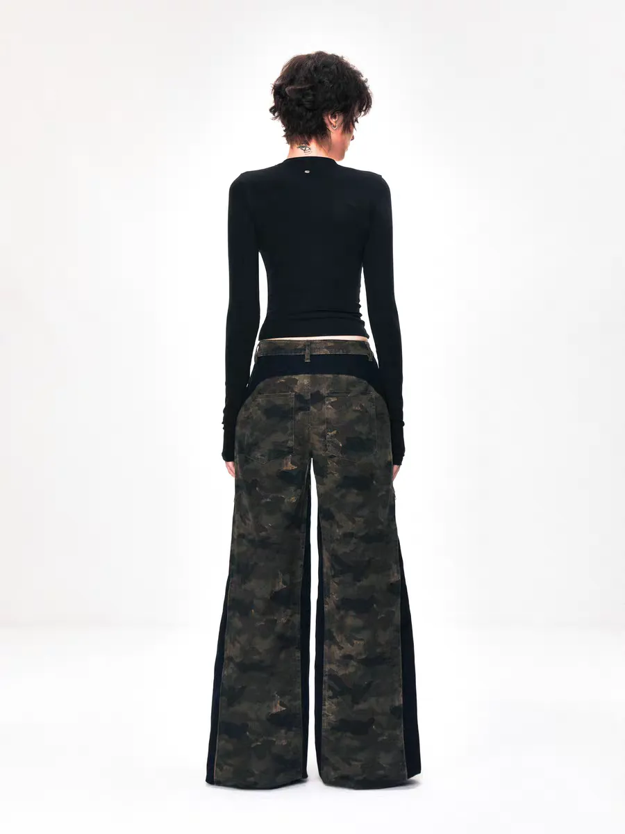 Split Hem Camo Wide-Leg Trousers
