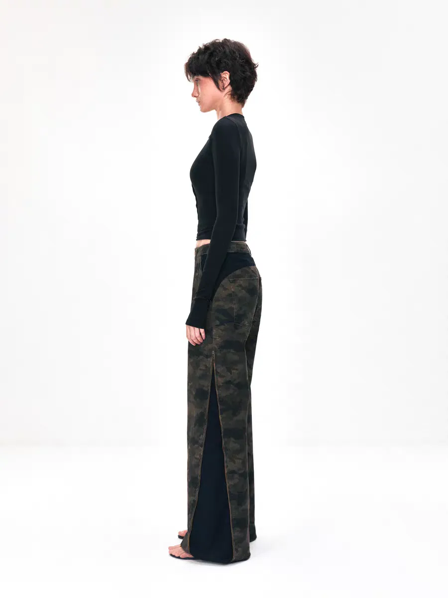 Split Hem Camo Wide-Leg Trousers