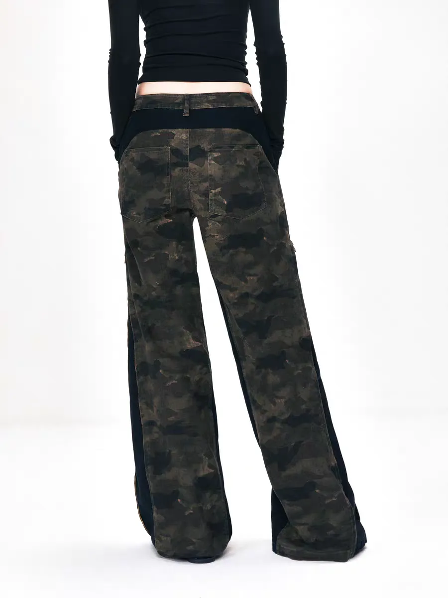 Split Hem Camo Wide-Leg Trousers