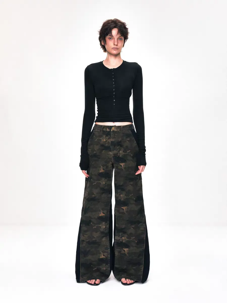 Split Hem Camo Wide-Leg Trousers