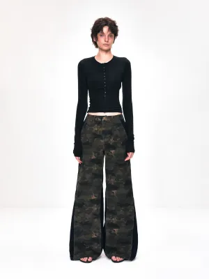 Split Hem Camo Wide-Leg Trousers