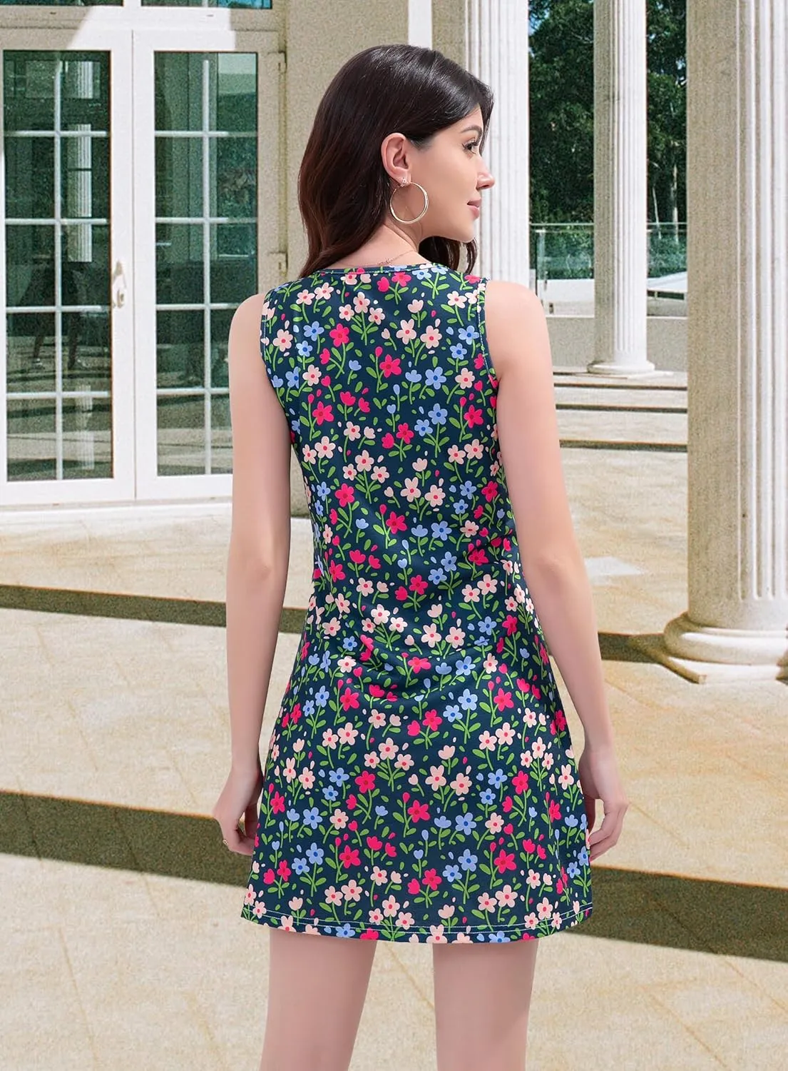 Summer Dresses for Women 2025 Beach Vacation Casual Loose Sleeveless T Shirt Dress Floral Sundresses with Pockets