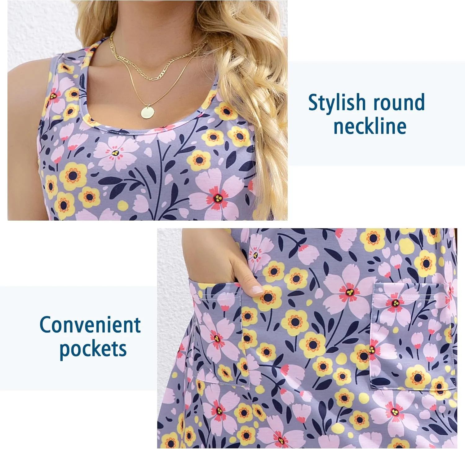 Summer Dresses for Women 2025 Beach Vacation Casual Loose Sleeveless T Shirt Dress Floral Sundresses with Pockets
