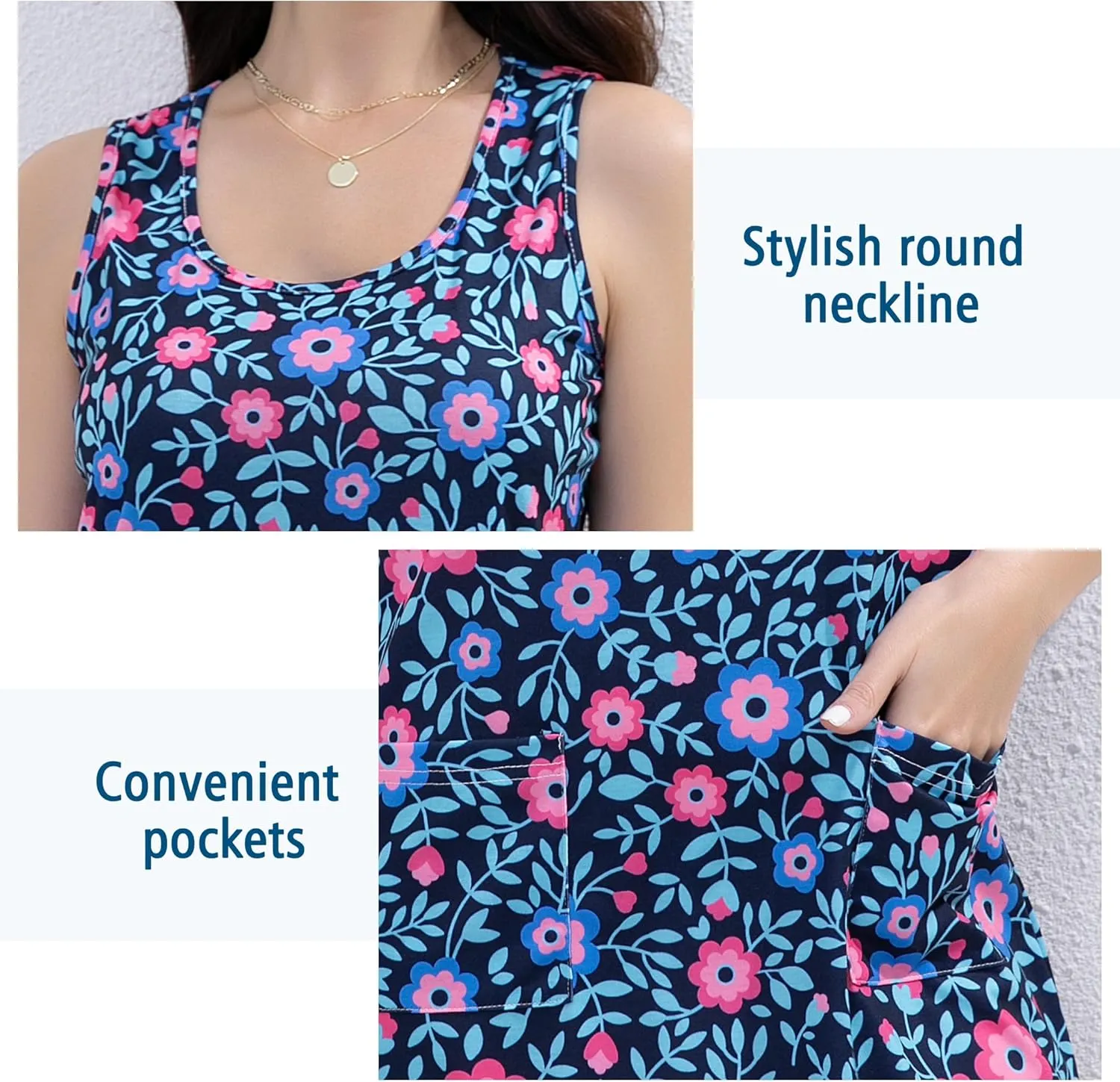 Summer Dresses for Women 2025 Beach Vacation Casual Loose Sleeveless T Shirt Dress Floral Sundresses with Pockets