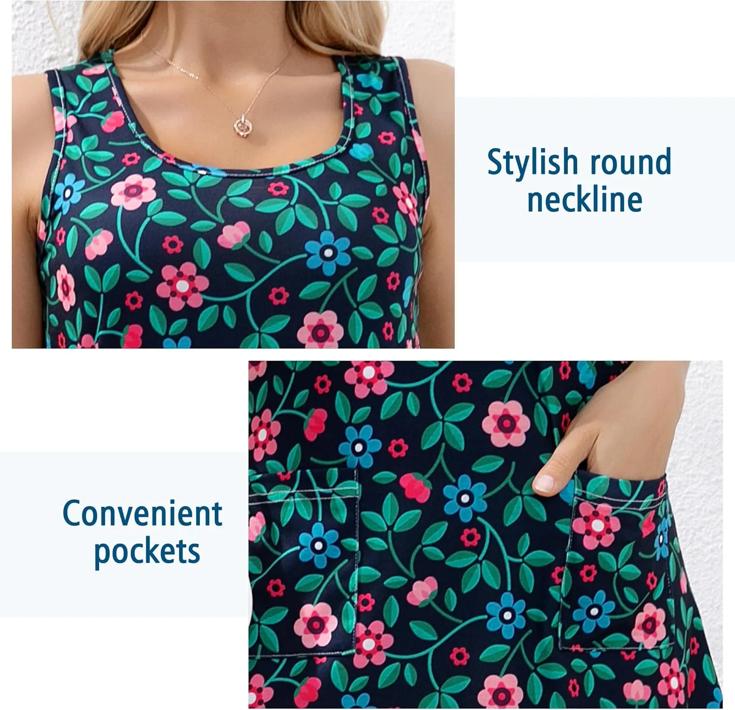 Summer Dresses for Women 2025 Beach Vacation Casual Loose Sleeveless T Shirt Dress Floral Sundresses with Pockets