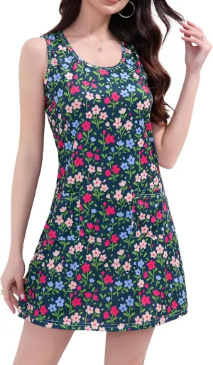 Summer Dresses for Women 2025 Beach Vacation Casual Loose Sleeveless T Shirt Dress Floral Sundresses with Pockets